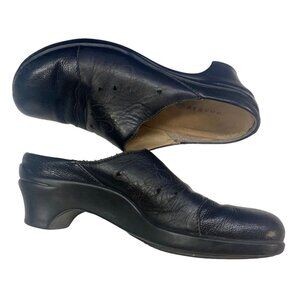 ARAVON Women Maddie Leather Mid Heel Height Mules Clogs Sz 7.5 Black Casual